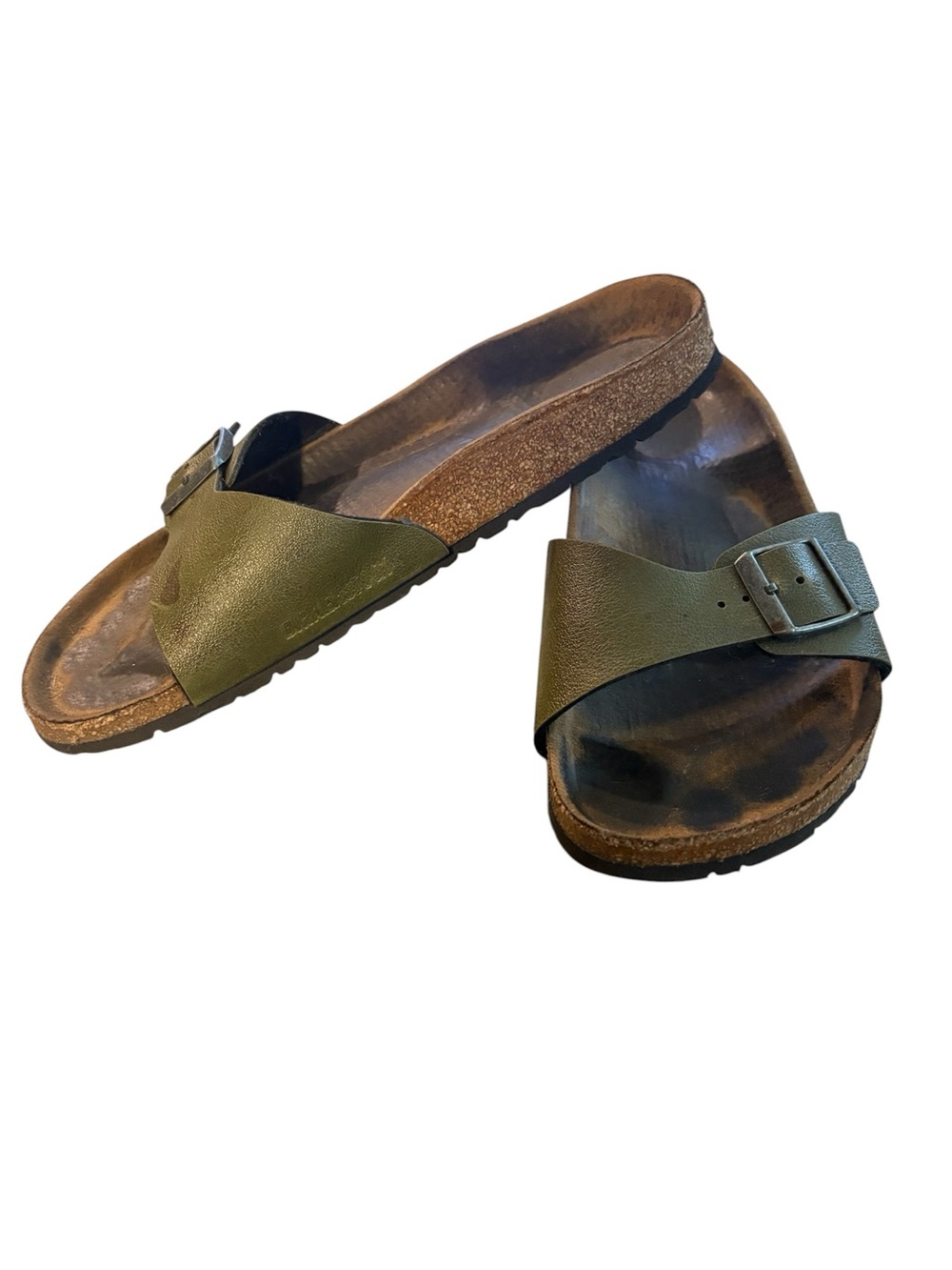 BIRKENSTOCK EU42 Narrow/Medium width Madrid  Slide Sandals in Olive with Buckle